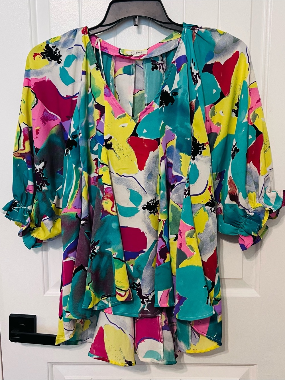Umgee Lilly Lush Emerald Mix Blouse Size Medium